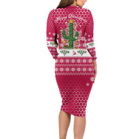 Texas Christmas Family Matching Long Sleeve Bodycon Dress and Hawaiian Shirt with Red and White Snowflake Pattern Longhorn Skull and Christmas Cactus Motif - Wonder Print Shop