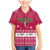 Texas Christmas Family Matching Mermaid Dress and Hawaiian Shirt with Red and White Snowflake Pattern Longhorn Skull and Christmas Cactus Motif - Wonder Print Shop