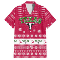 Texas Christmas Family Matching Off The Shoulder Long Sleeve Dress and Hawaiian Shirt with Red and White Snowflake Pattern Longhorn Skull and Christmas Cactus Motif - Wonder Print Shop