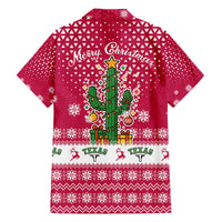 Texas Christmas Family Matching Off The Shoulder Long Sleeve Dress and Hawaiian Shirt with Red and White Snowflake Pattern Longhorn Skull and Christmas Cactus Motif - Wonder Print Shop