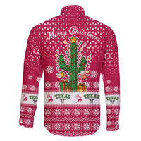 Texas Christmas Family Matching Off The Shoulder Long Sleeve Dress and Hawaiian Shirt with Red and White Snowflake Pattern Longhorn Skull and Christmas Cactus Motif - Wonder Print Shop