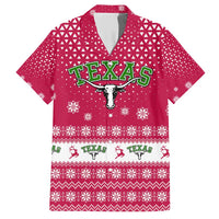 Texas Christmas Family Matching Short Sleeve Bodycon Dress and Hawaiian Shirt with Red and White Snowflake Pattern Longhorn Skull and Christmas Cactus Motif - Wonder Print Shop