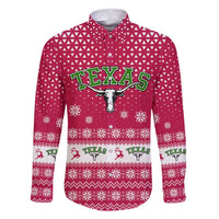 Texas Christmas Family Matching Short Sleeve Bodycon Dress and Hawaiian Shirt with Red and White Snowflake Pattern Longhorn Skull and Christmas Cactus Motif - Wonder Print Shop