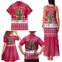 Texas Christmas Family Matching Tank Maxi Dress and Hawaiian Shirt with Red and White Snowflake Pattern Longhorn Skull and Christmas Cactus Motif - Wonder Print Shop