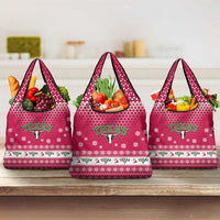 Texas Christmas Grocery Bag with Red and White Snowflake Pattern Longhorn Skull and Christmas Cactus Motif - Wonder Print Shop