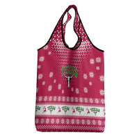 Texas Christmas Grocery Bag with Red and White Snowflake Pattern Longhorn Skull and Christmas Cactus Motif - Wonder Print Shop