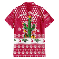 Texas Christmas Hawaiian Shirt with Red and White Snowflake Pattern Longhorn Skull and Christmas Cactus Motif - Wonder Print Shop