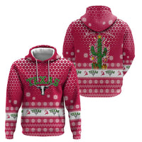 Texas Christmas Hoodie with Red and White Snowflake Pattern Longhorn Skull and Christmas Cactus Motif - Wonder Print Shop
