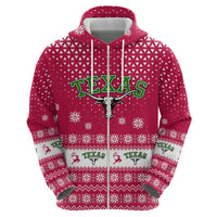 Texas Christmas Hoodie with Red and White Snowflake Pattern Longhorn Skull and Christmas Cactus Motif - Wonder Print Shop
