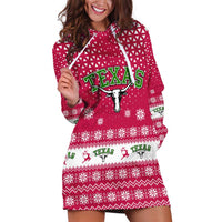 Texas Christmas Hoodie Dress with Red and White Snowflake Pattern Longhorn Skull and Christmas Cactus Motif - Wonder Print Shop