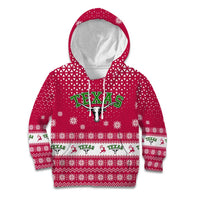 Texas Christmas Kid Hoodie with Red and White Snowflake Pattern Longhorn Skull and Christmas Cactus Motif - Wonder Print Shop