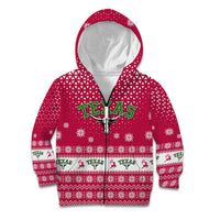 Texas Christmas Kid Hoodie with Red and White Snowflake Pattern Longhorn Skull and Christmas Cactus Motif - Wonder Print Shop