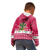 Texas Christmas Kid Hoodie with Red and White Snowflake Pattern Longhorn Skull and Christmas Cactus Motif - Wonder Print Shop