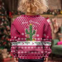 Texas Christmas Kid Ugly Christmas Sweater with Red and White Snowflake Pattern Longhorn Skull and Christmas Cactus Motif - Wonder Print Shop
