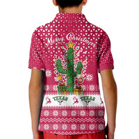 Texas Christmas Kid Polo Shirt with Red and White Snowflake Pattern Longhorn Skull and Christmas Cactus Motif - Wonder Print Shop