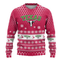 Texas Christmas Ugly Christmas Sweater with Red and White Snowflake Pattern Longhorn Skull and Christmas Cactus Motif - Wonder Print Shop
