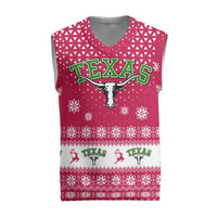 Texas Christmas Knitted V-Neck Vest with Red and White Snowflake Pattern Longhorn Skull and Christmas Cactus Motif - Wonder Print Shop
