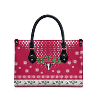 Texas Christmas Leather Bag with Red and White Snowflake Pattern Longhorn Skull and Christmas Cactus Motif - Wonder Print Shop