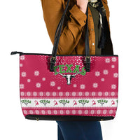 Texas Christmas Leather Tote Bag with Red and White Snowflake Pattern Longhorn Skull and Christmas Cactus Motif - Wonder Print Shop