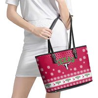 Texas Christmas Leather Tote Bag with Red and White Snowflake Pattern Longhorn Skull and Christmas Cactus Motif - Wonder Print Shop