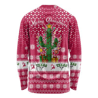 Texas Christmas Long Sleeve Shirt with Red and White Snowflake Pattern Longhorn Skull and Christmas Cactus Motif - Wonder Print Shop