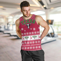 Texas Christmas Men Tank Top with Red and White Snowflake Pattern Longhorn Skull and Christmas Cactus Motif - Wonder Print Shop