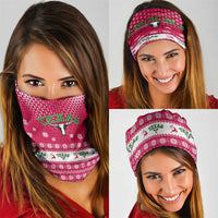 Texas Christmas Neck Gaiter with Red and White Snowflake Pattern Longhorn Skull and Christmas Cactus Motif - Wonder Print Shop