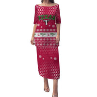 Texas Christmas Puletasi with Red and White Snowflake Pattern Longhorn Skull and Christmas Cactus Motif - Wonder Print Shop