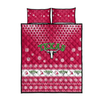 Texas Christmas Quilt Bed Set with Red and White Snowflake Pattern Longhorn Skull and Christmas Cactus Motif - Wonder Print Shop