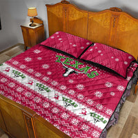 Texas Christmas Quilt Bed Set with Red and White Snowflake Pattern Longhorn Skull and Christmas Cactus Motif - Wonder Print Shop