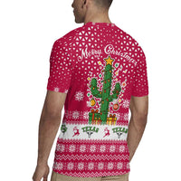 Texas Christmas Rugby Jersey with Red and White Snowflake Pattern Longhorn Skull and Christmas Cactus Motif - Wonder Print Shop