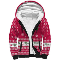 Texas Christmas Sherpa Hoodie with Red and White Snowflake Pattern Longhorn Skull and Christmas Cactus Motif - Wonder Print Shop