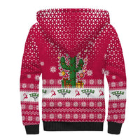 Texas Christmas Sherpa Hoodie with Red and White Snowflake Pattern Longhorn Skull and Christmas Cactus Motif - Wonder Print Shop
