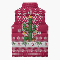 Texas Christmas Sleeveless Puffer Jacket with Red and White Snowflake Pattern Longhorn Skull and Christmas Cactus Motif - Wonder Print Shop