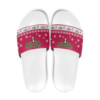 Texas Christmas Slide Sandals with Red and White Snowflake Pattern Longhorn Skull and Christmas Cactus Motif - Wonder Print Shop