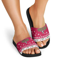 Texas Christmas Slide Sandals with Red and White Snowflake Pattern Longhorn Skull and Christmas Cactus Motif - Wonder Print Shop