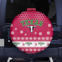 Texas Christmas Spare Tire Cover with Red and White Snowflake Pattern Longhorn Skull and Christmas Cactus Motif - Wonder Print Shop