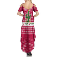 Texas Christmas Summer Maxi Dress with Red and White Snowflake Pattern Longhorn Skull and Christmas Cactus Motif - Wonder Print Shop
