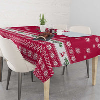 Texas Christmas Tablecloth with Red and White Snowflake Pattern Longhorn Skull and Christmas Cactus Motif - Wonder Print Shop
