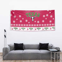 Texas Christmas Tapestry with Red and White Snowflake Pattern Longhorn Skull and Christmas Cactus Motif - Wonder Print Shop