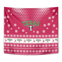 Texas Christmas Tapestry with Red and White Snowflake Pattern Longhorn Skull and Christmas Cactus Motif - Wonder Print Shop