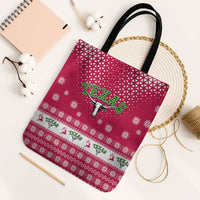 Texas Christmas Tote Bag with Red and White Snowflake Pattern Longhorn Skull and Christmas Cactus Motif - Wonder Print Shop