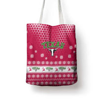 Texas Christmas Tote Bag with Red and White Snowflake Pattern Longhorn Skull and Christmas Cactus Motif - Wonder Print Shop