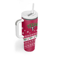 Texas Christmas Tumbler With Handle with Red and White Snowflake Pattern Longhorn Skull and Christmas Cactus Motif - Wonder Print Shop