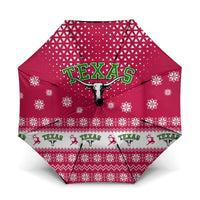 Texas Christmas Umbrella with Red and White Snowflake Pattern Longhorn Skull and Christmas Cactus Motif - Wonder Print Shop