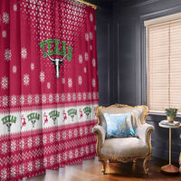 Texas Christmas Window Curtain with Red and White Snowflake Pattern Longhorn Skull and Christmas Cactus Motif - Wonder Print Shop