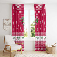 Texas Christmas Window Curtain with Red and White Snowflake Pattern Longhorn Skull and Christmas Cactus Motif - Wonder Print Shop