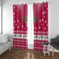 Texas Christmas Window Curtain with Red and White Snowflake Pattern Longhorn Skull and Christmas Cactus Motif - Wonder Print Shop