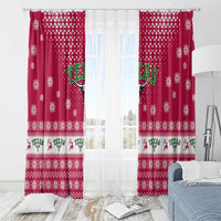 Texas Christmas Window Curtain with Red and White Snowflake Pattern Longhorn Skull and Christmas Cactus Motif - Wonder Print Shop