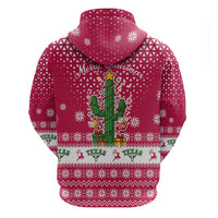 Texas Christmas Zip Hoodie with Red and White Snowflake Pattern Longhorn Skull and Christmas Cactus Motif - Wonder Print Shop